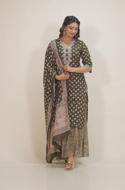 Embroidered Soft Cotton Floral Straight Green Kurta