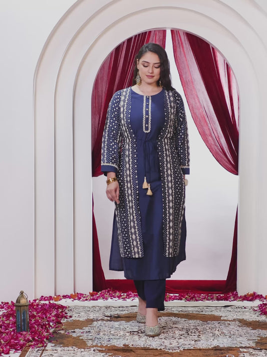 Poly Chanderi Dew Drop Straight Blue Kurta