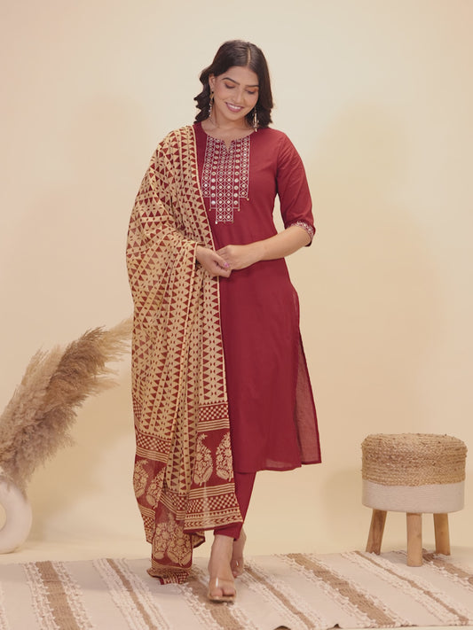 Soft Cotton Solid A-line Maroon Kurta