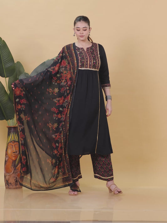 Viscose Solid Flared Black Kurta