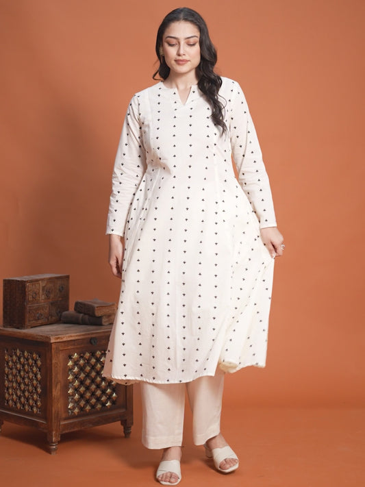 Soft Cotton Butta A-line Off White Kurta