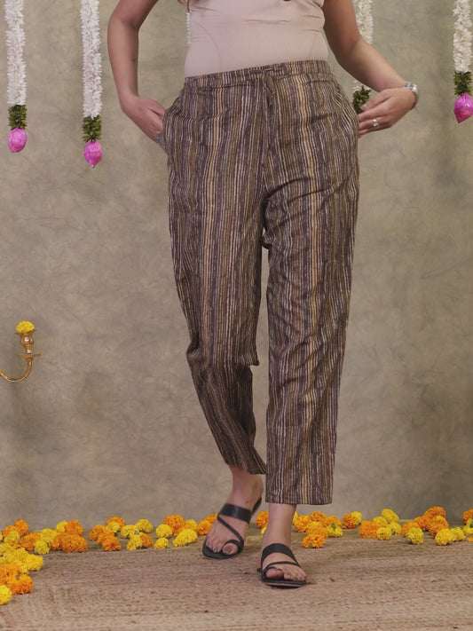 Soft Cotton Striped Grey Tapered Trousers