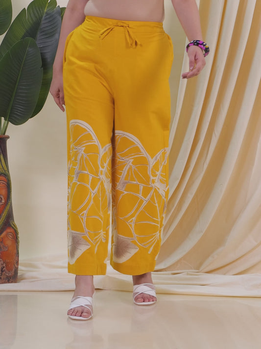 Soft Cotton Placement Print Yellow Palazzo