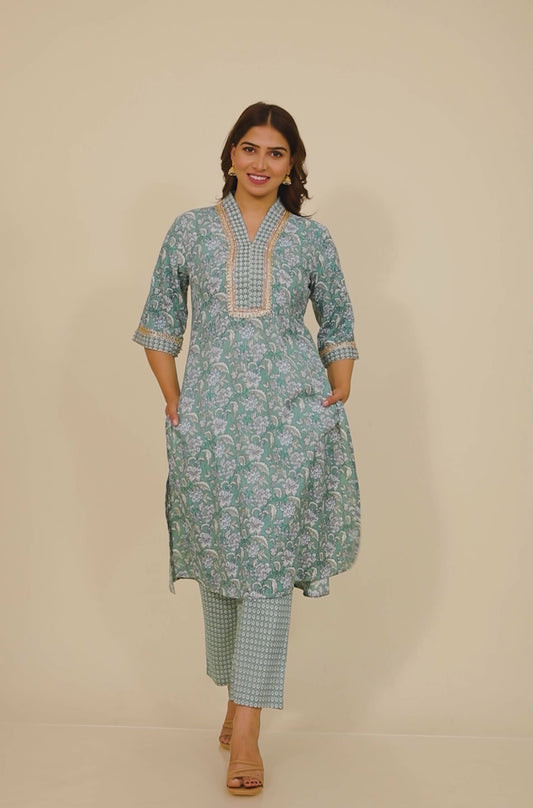 Kantha Cotton Floral Kurta