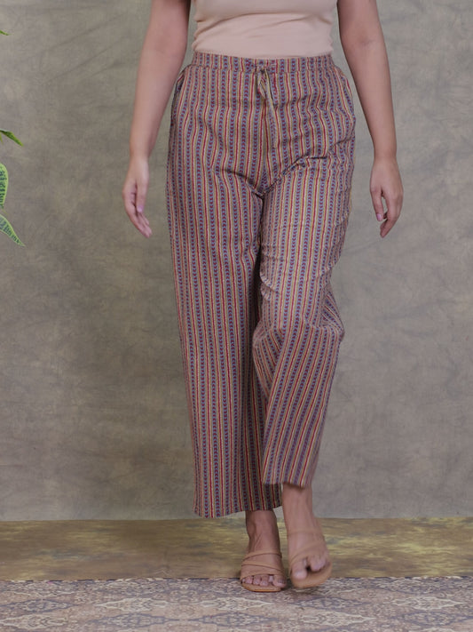 Soft Cotton Striped Multicolor Straight Trousers