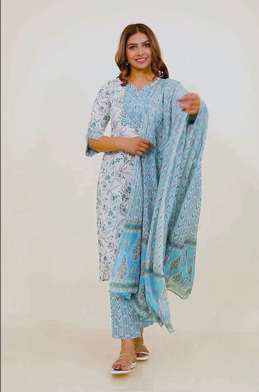 Soft Cotton Floral Straight White Kurta
