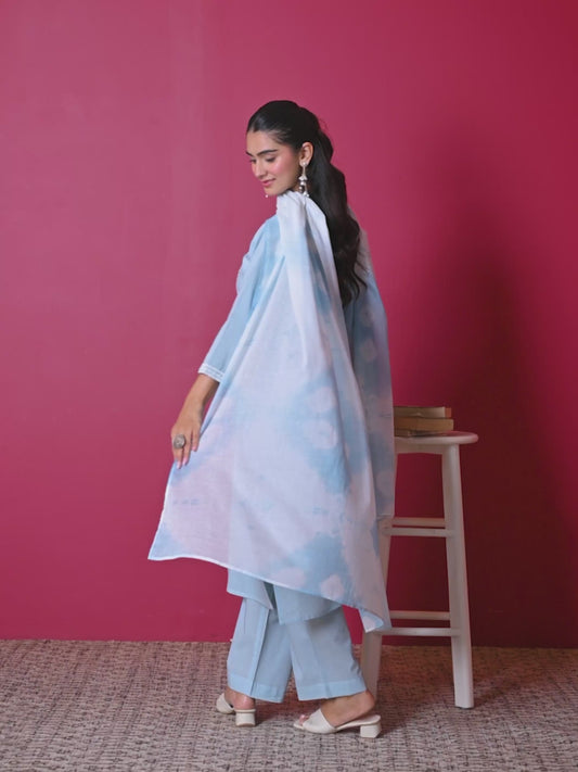 Embroidered Soft cotton Solid Straight Blue Kurta