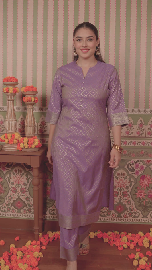 Chanderi Gold foil Straight Lavender Kurta