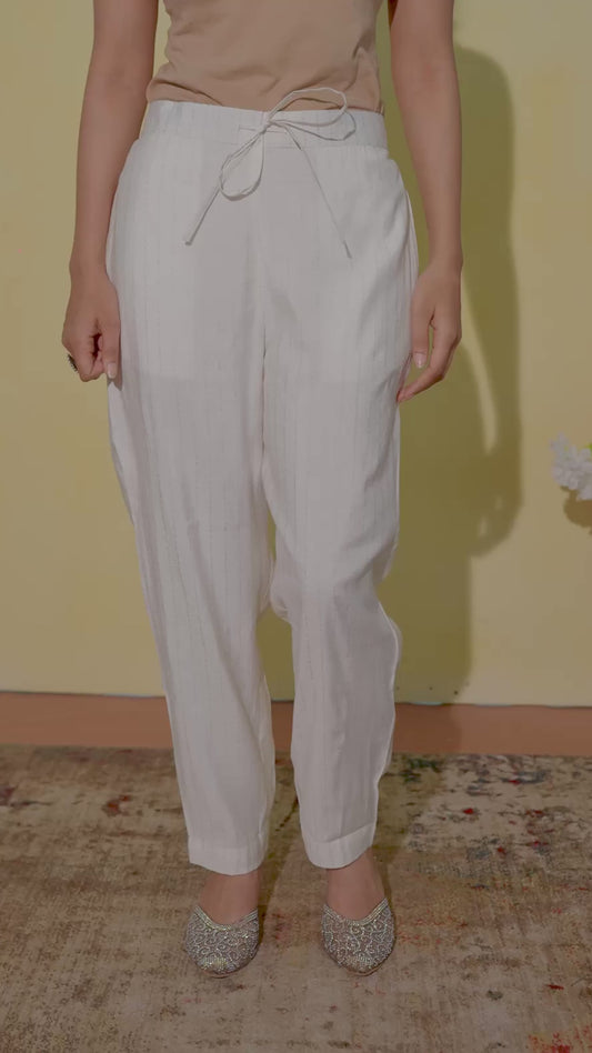 Chanderi Gold foil Off White Tapered Trousers