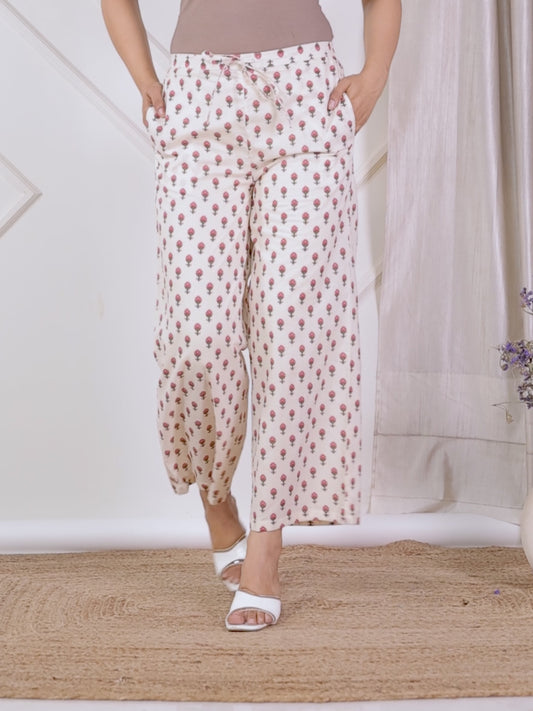 Soft Cotton Floral Beige Palazzo
