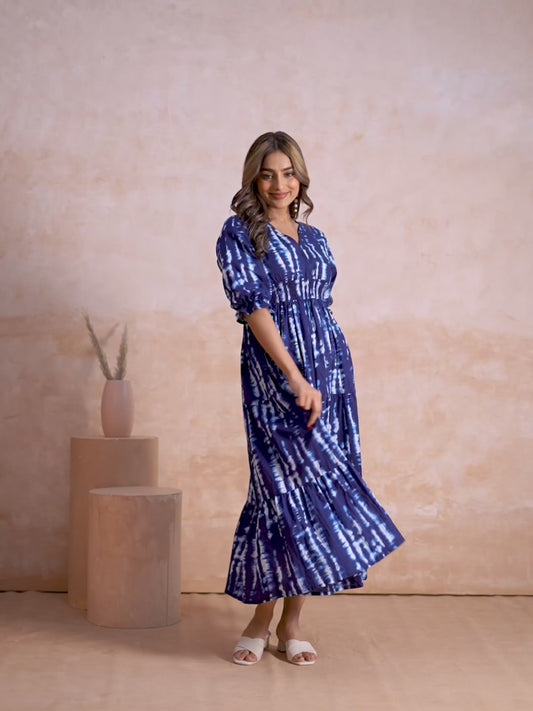 Soft Cotton Tie-dye Anarkali Indigo blue Dress