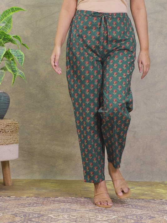 Soft Cotton Floral Green Tapered Trousers