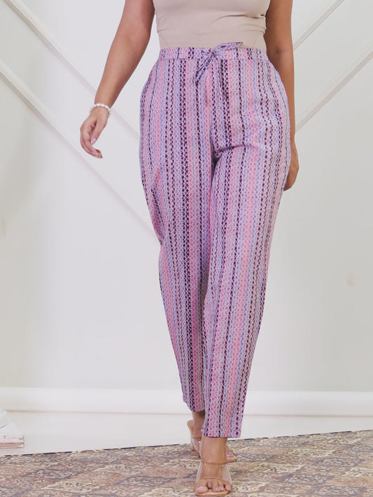 Soft Cotton Striped Purple Tapered Trousers