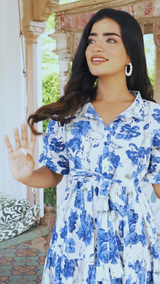 Soft cotton Floral Tiered White Dress