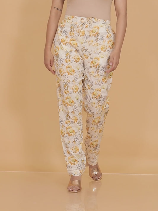 Textured Cotton Floral Pant