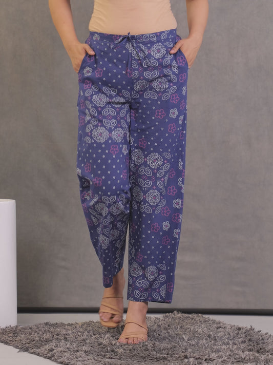 Soft Cotton Bandhani Blue Straight Trousers