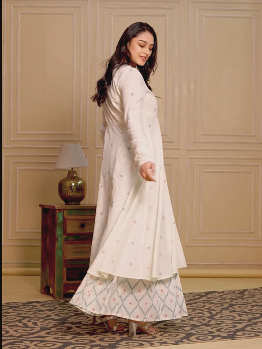 Soft Cotton Butti Anarkali Cream Kurta