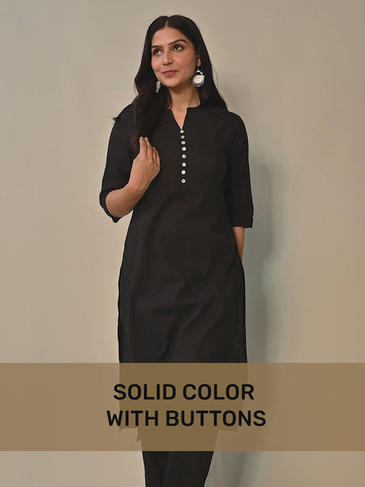 Soft Cotton Solid Straight Black Kurta