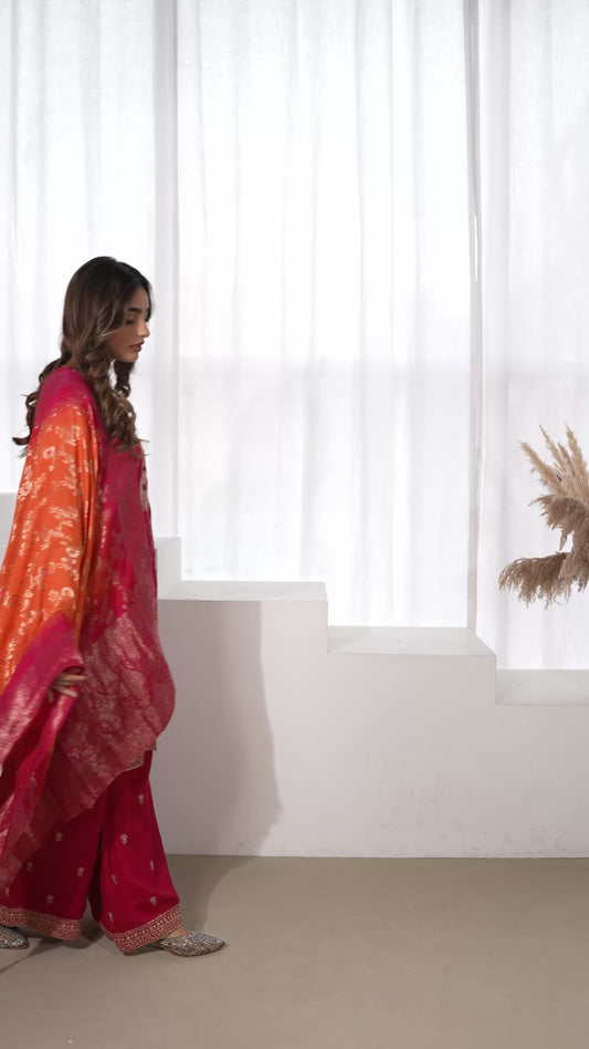 Embroidered Poly Silk Solid Dark Pink Kurta