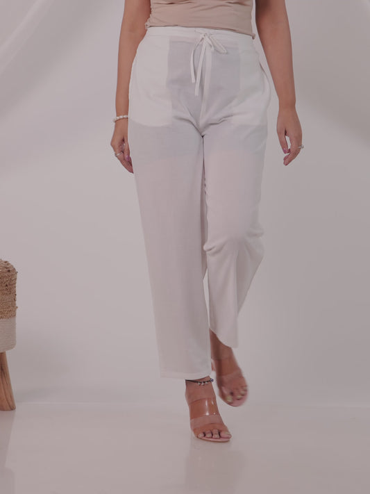 Soft Cotton Solid White Tapered Trousers