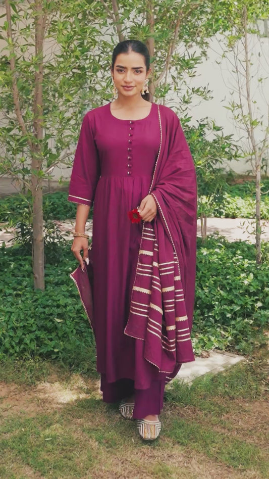 Viscose Solid Anarkali Wine Kurta