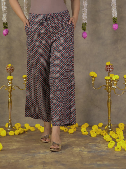 Soft Cotton Geometric Blue Palazzo