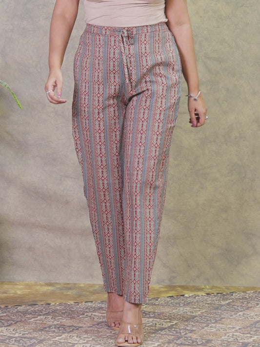 Soft Cotton Ajrakh Red Tapered Trousers