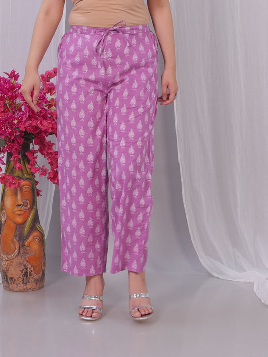 Soft Cotton Floral Pink Straight Straight Trousers