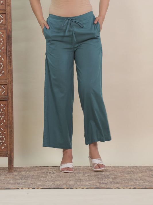 Soft Cotton Solid Green Palazzo