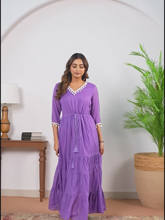 Cotton Voile Solid Violet Dress