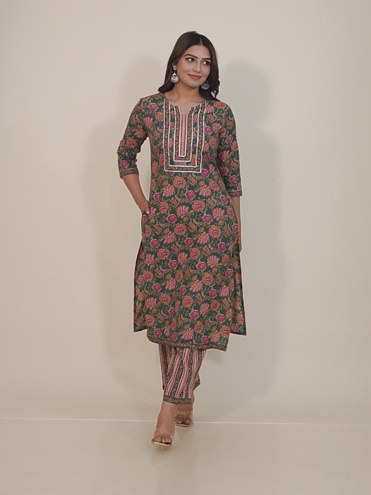 Kantha Cotton Floral Kurta