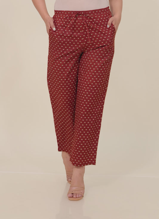 Soft Cotton Floral Brown Straight Trousers