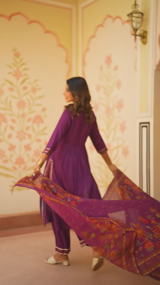 Viscose Solid Flared Mauve Kurta