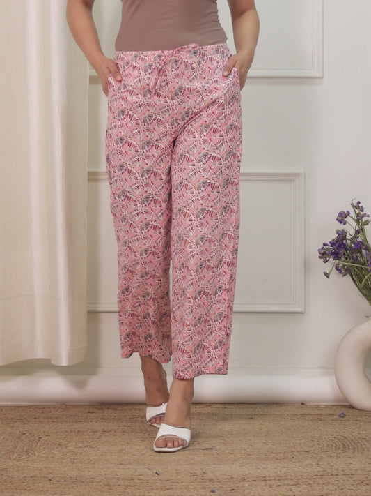 Soft Cotton Geometric Multicolor Straight Trousers