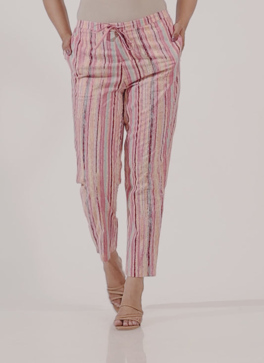 Soft Cotton Striped Multicolor Tapered Trousers
