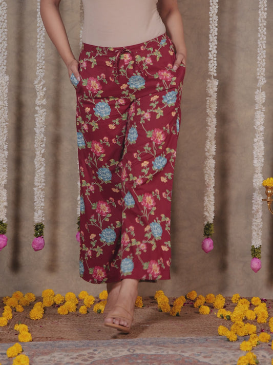 Soft Cotton Floral Maroon Trousers
