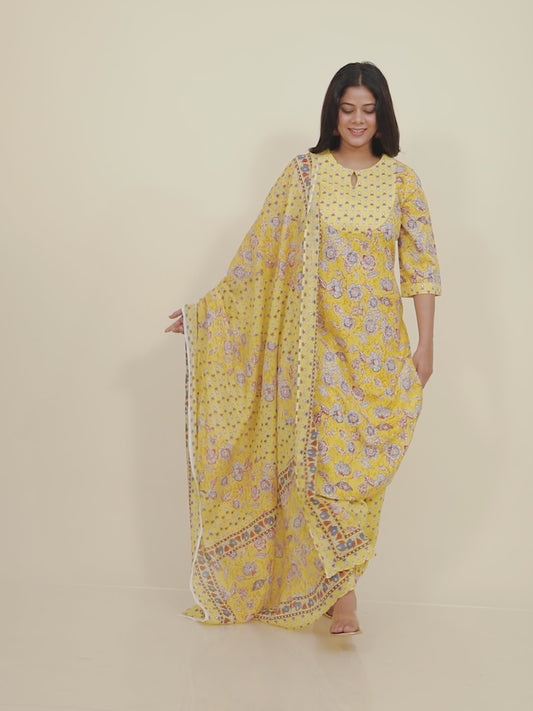 Soft Cotton Floral Straight Yellow Kurta