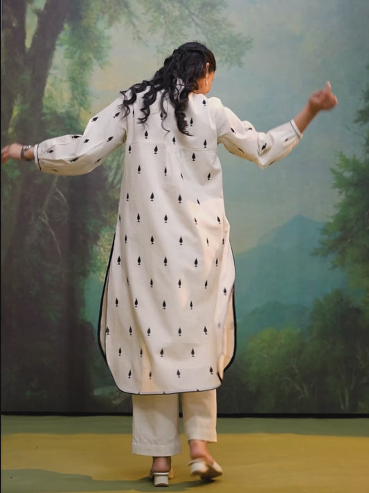 Embroidered Linen cotton Solid Straight Off White Kurta