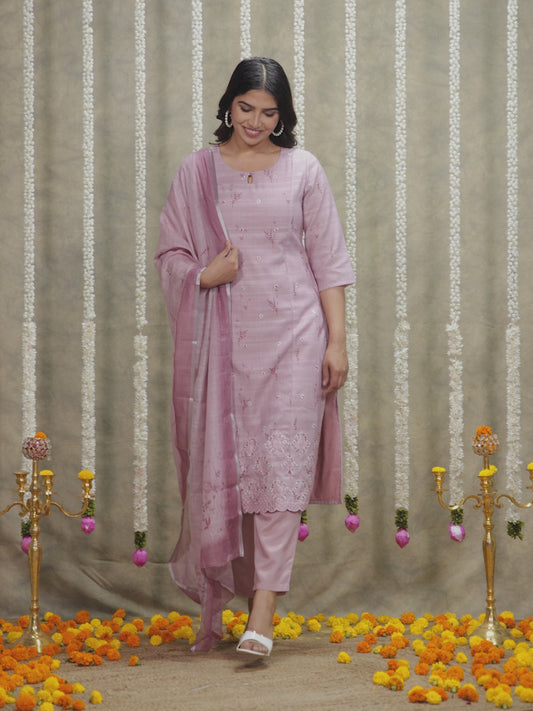 Chanderi Floral Panelled Pink Kurta
