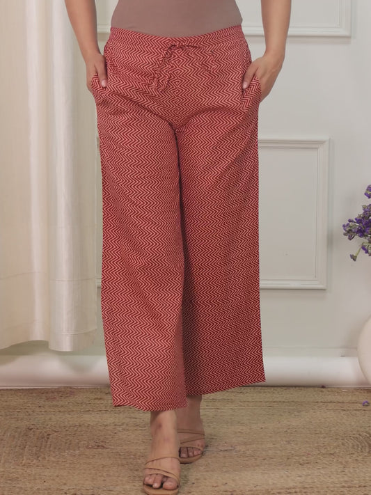 Soft Cotton Striped Red Palazzo