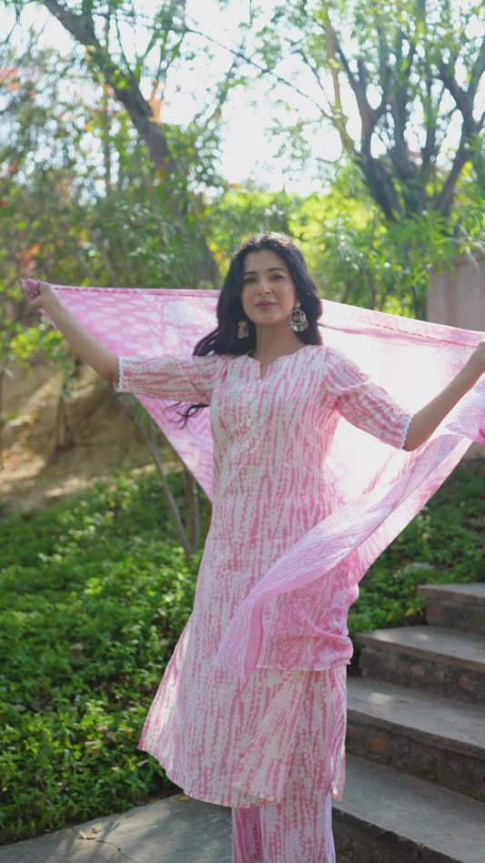 Soft Cotton Tie-dye A-line Pink Kurta