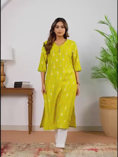 Chanderi Geometric Straight Yellow Kurta