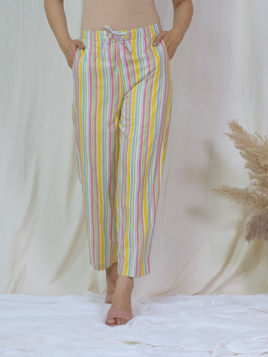 Soft Cotton Striped Multicolour Straight Trousers