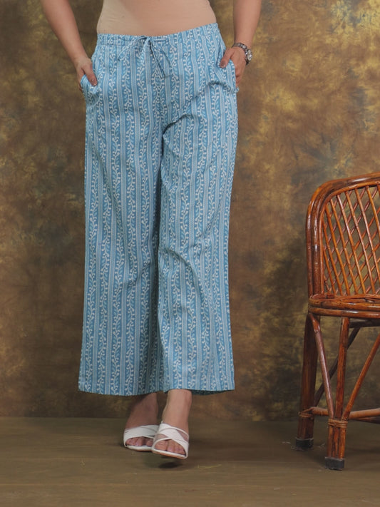 Soft Cotton Striped Turquoise Blue Palazzo