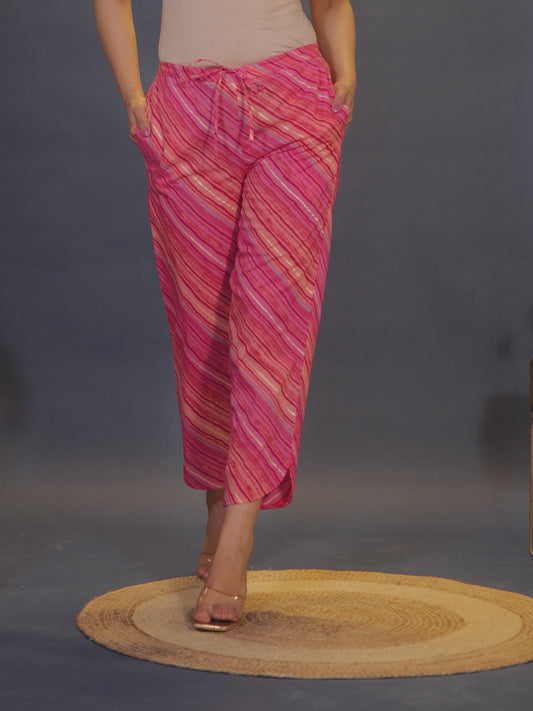 Soft Cotton Leheriya Pink Tapered Trousers