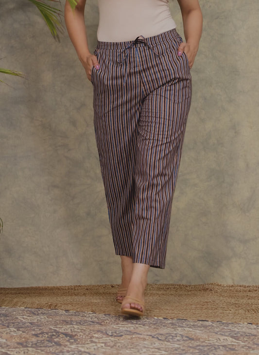 Soft Cotton Striped Black Straight Trousers