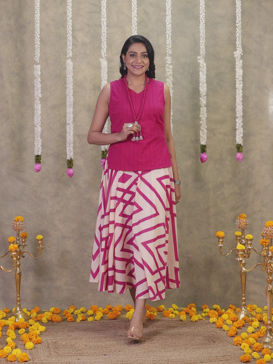 Linen Cotton Solid Straight Pink Kurti