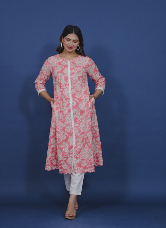 Linen Cotton Floral Kurta