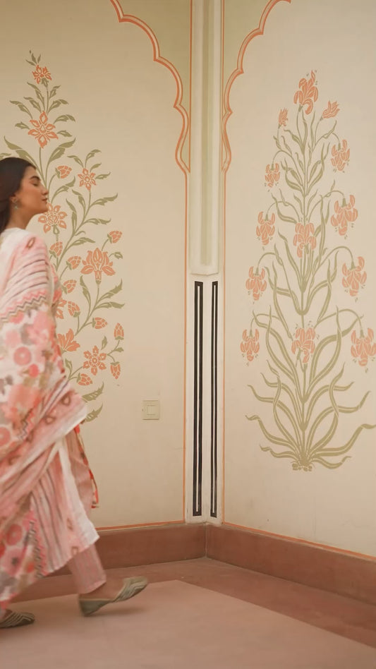 Soft Cotton Floral Straight Pink Kurta