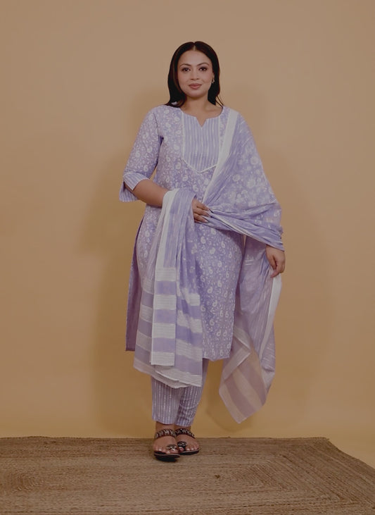 Soft Cotton Paisley Straight Mauve Kurta